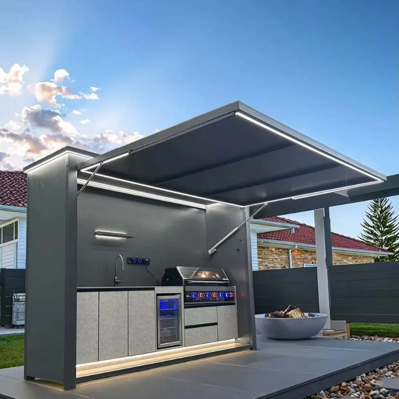 BBQ Kitchen Gazebo 20 minute Free Drawing Customizable Wind Resistant Outdoor BBQ House with Cooler Sink Customized Sturdy Patio