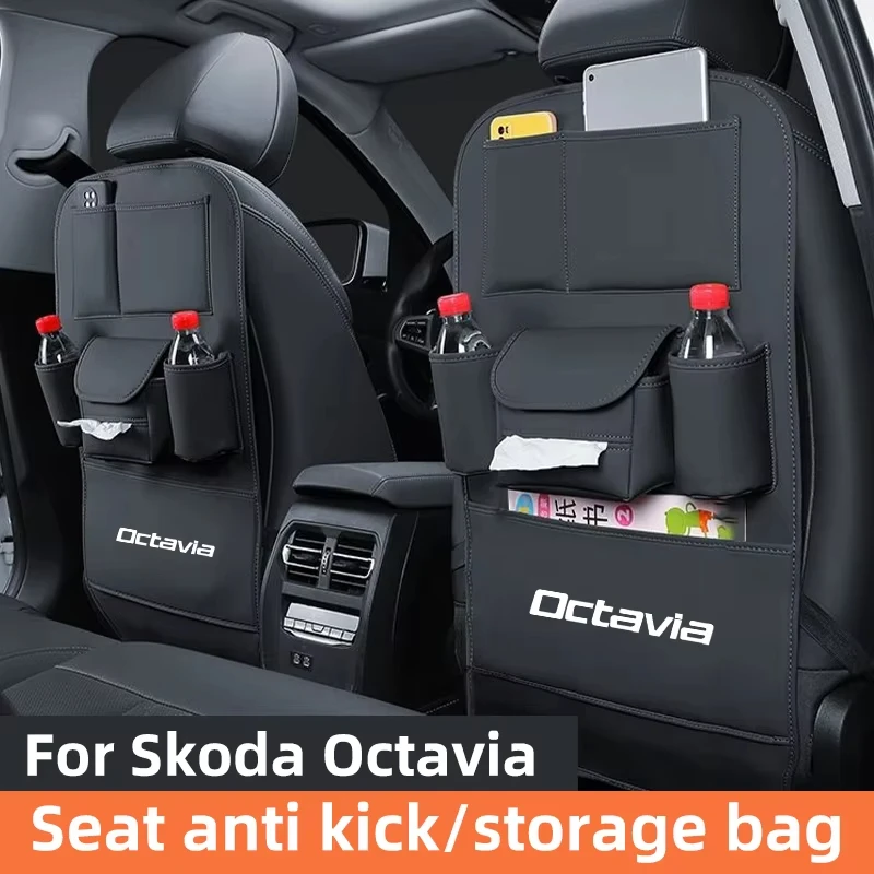 For Skoda Octavia Car Seat Anti Kick Pad Leather Seat Back Organizer Anti Scratch Protector Pads