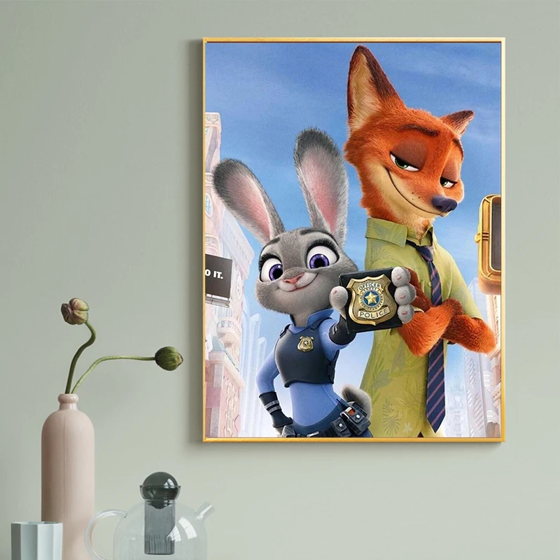 Disney Bunny Police Officer Judy Diamond Painting 5D Diamond Embroidery Full Diamond Mosaic Art DIY Fox Nick Decorative Painting