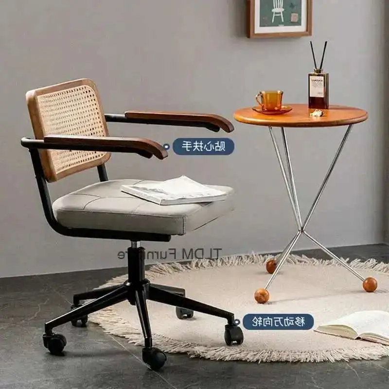 

Скандинавское винтажное компьютерное кресло, вращающееся кресло из японского ротанга, офисный подъемник, эргономичный стол с колесами, предложение для встреч Исполнитель