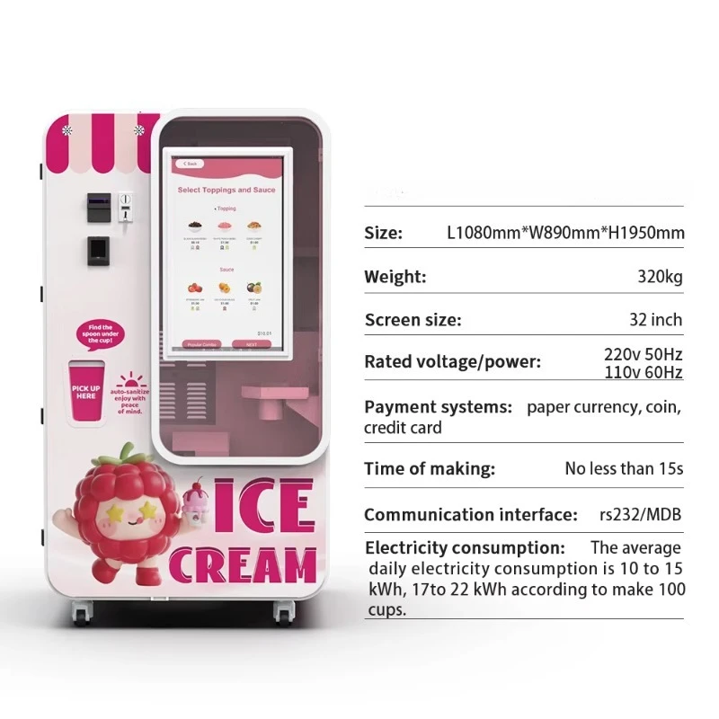 Máquina Expendedora de Helados Inteligente Personalizada, Automática, Compatible con Monedas y Tarjetas de Crédito, Múltiples Opciones, Centro Comercial