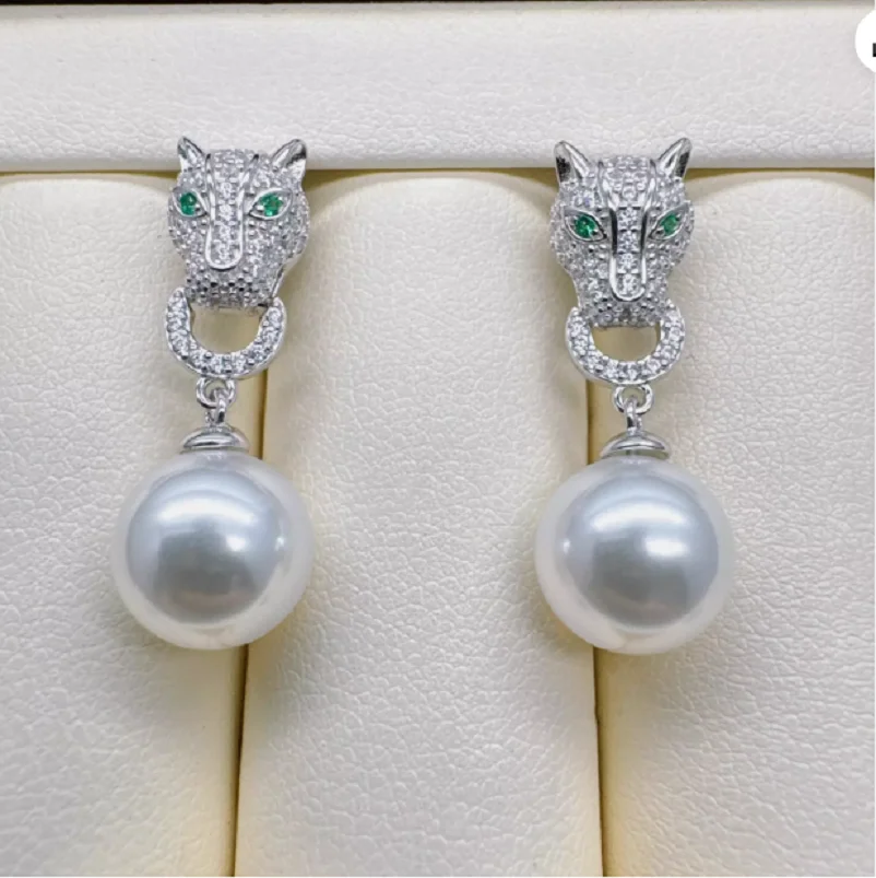 Gorgeous AAAA 10-11mm Natural south sea Round White pearl earring 925s..