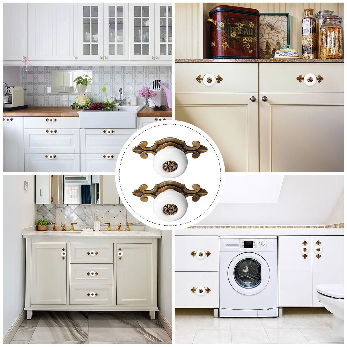 

2Pcs Zinc Alloy Cabinet Pull Bar Ceramic Drawer Knob Furniture Handle Durable Creative Texture Home Use Cabinet Pull Bar