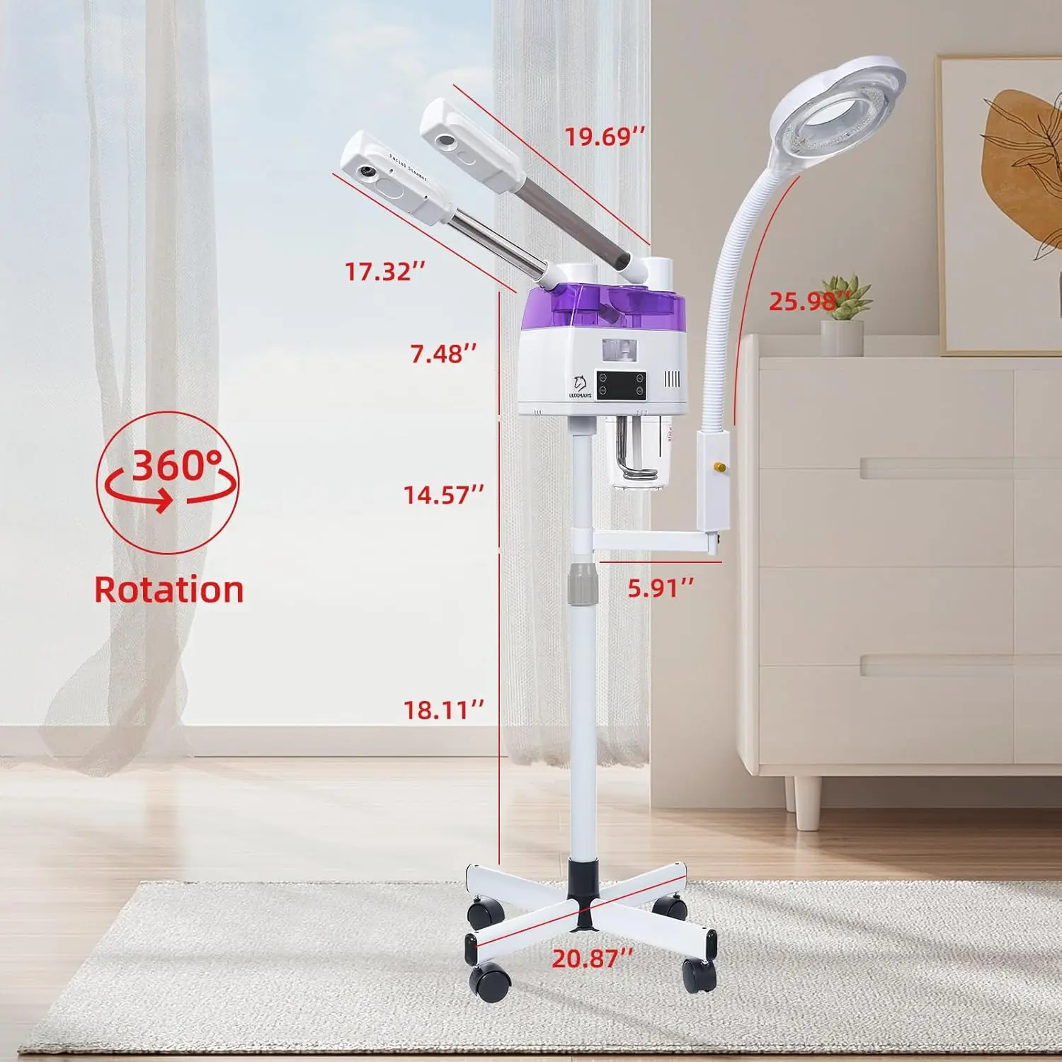 Profissional 3 em 1 vaporizador facial com 5X lupa lâmpada, função de Névoa Quente e Fria