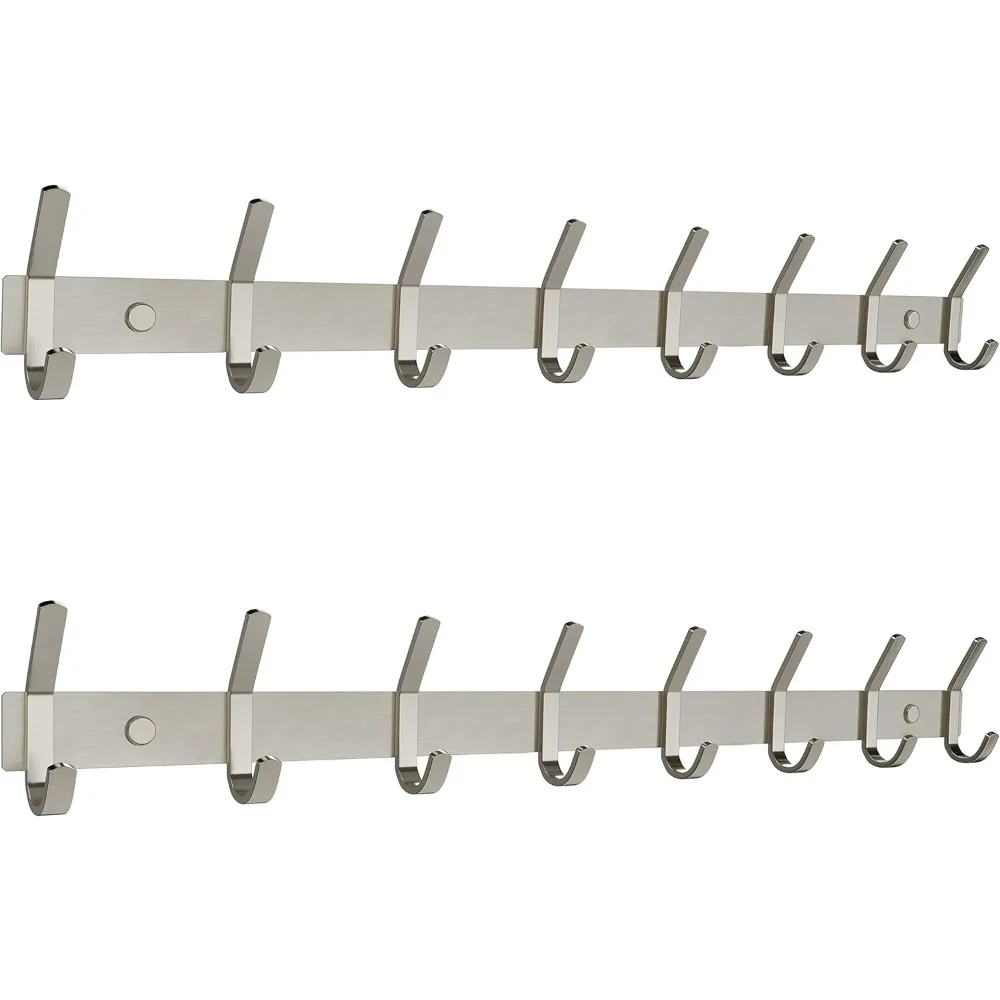 

24 Inch Stainless Steel Hook Rail with 8 Heavy Duty Double Hooks – Wall Mounted Coat Hanger