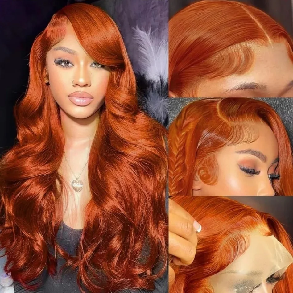 

Парик с волнистыми прядями Ginger Orange Body Wave для чернокожих женщин, 13x4 HD кружевной фронтальный парик, 13x6 кружевные парики из бразильских человеческих волос, 30-36 дюймов