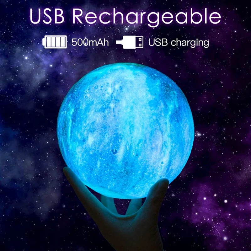 아이 방용 달 램프 야간 조명, 갤럭시 라이트 달 조명, 방 장식, 충전식 생일 선물