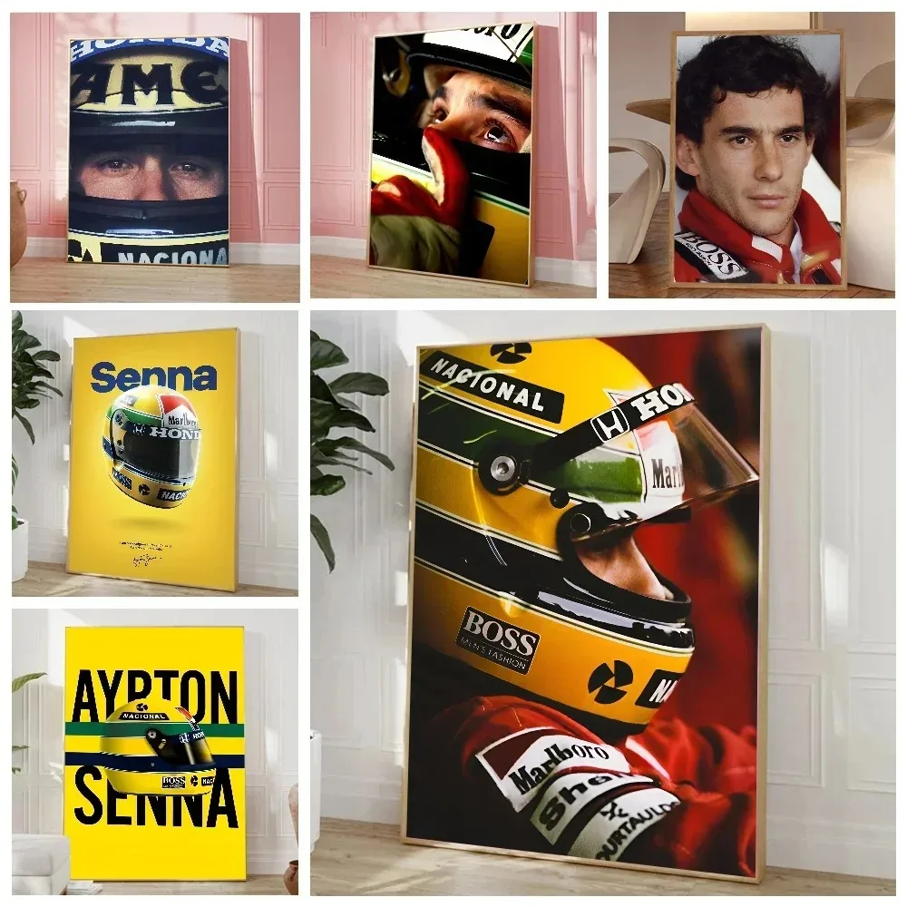 F1 Ayrton Tacing Driver Senna Poster Living Room Bedroom Entrance Cafe Wall Art Decor Canvas Painting Aesthetic Decor