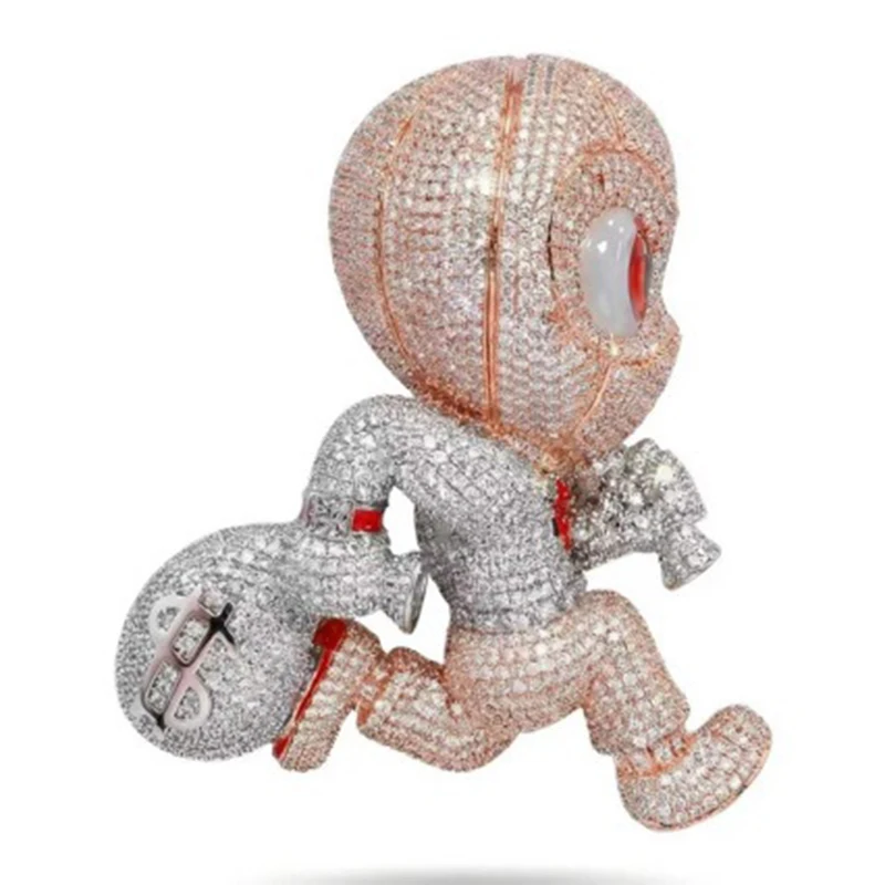 Hip Hop 5A+ CZ Stone Paved Bling Iced Out Cartoon Characters Pendants Necklace For Men Charm Rapper Jewelry Gold Silver Color