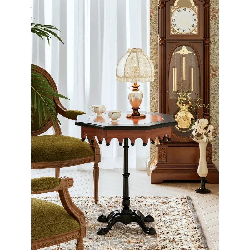 

Solid wood simple medieval flower edge villa living room sofa edge household coffee table mini table