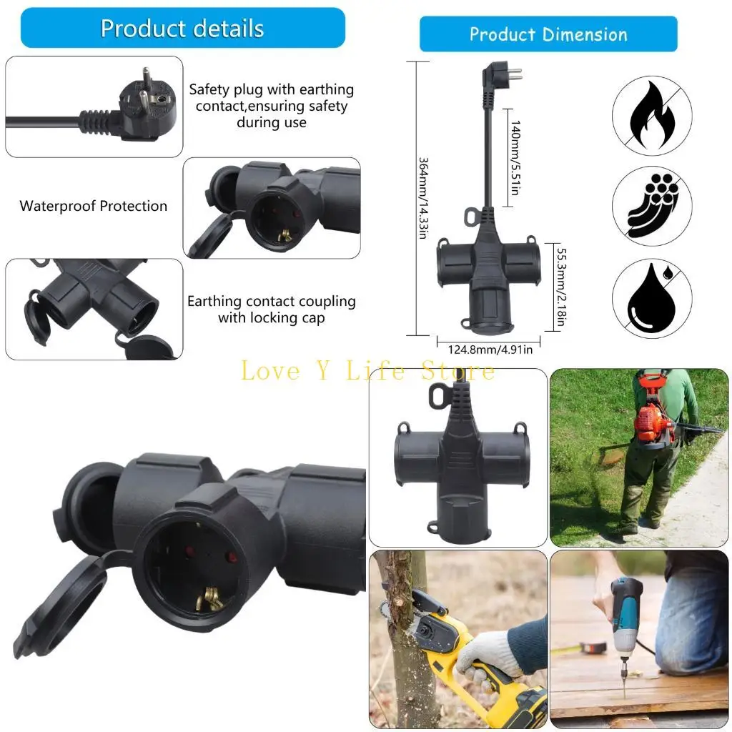 

L74C Outdoor Extension Burd с 3 Schuko Socket Rope -Resyper Satter для IP44 для внутреннего наружного использования резинового