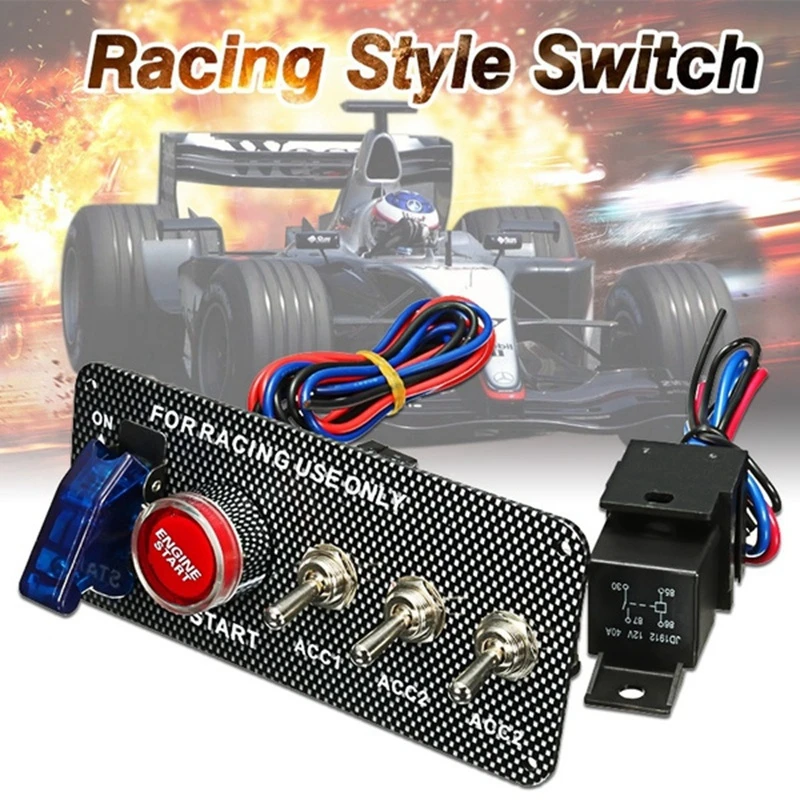 Carbon Fiber  Car accessories LED Toggle Switch  for Racing Car Engine Start Push Button 12V LED Ignition Switch Panel