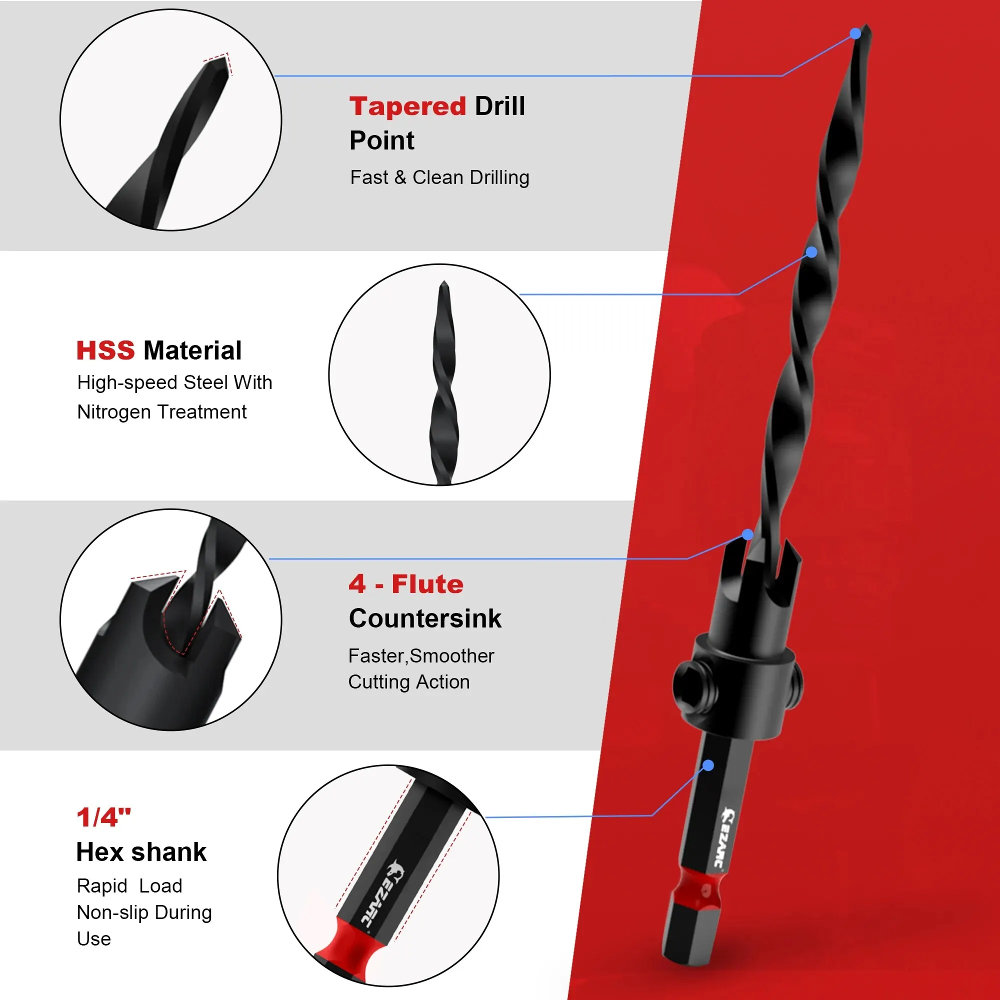 Ezarc 5/8 Stuks Verzinkboor Bit Set Taps Toelopende Boor Bits Teller Zinklood Set 1/4 