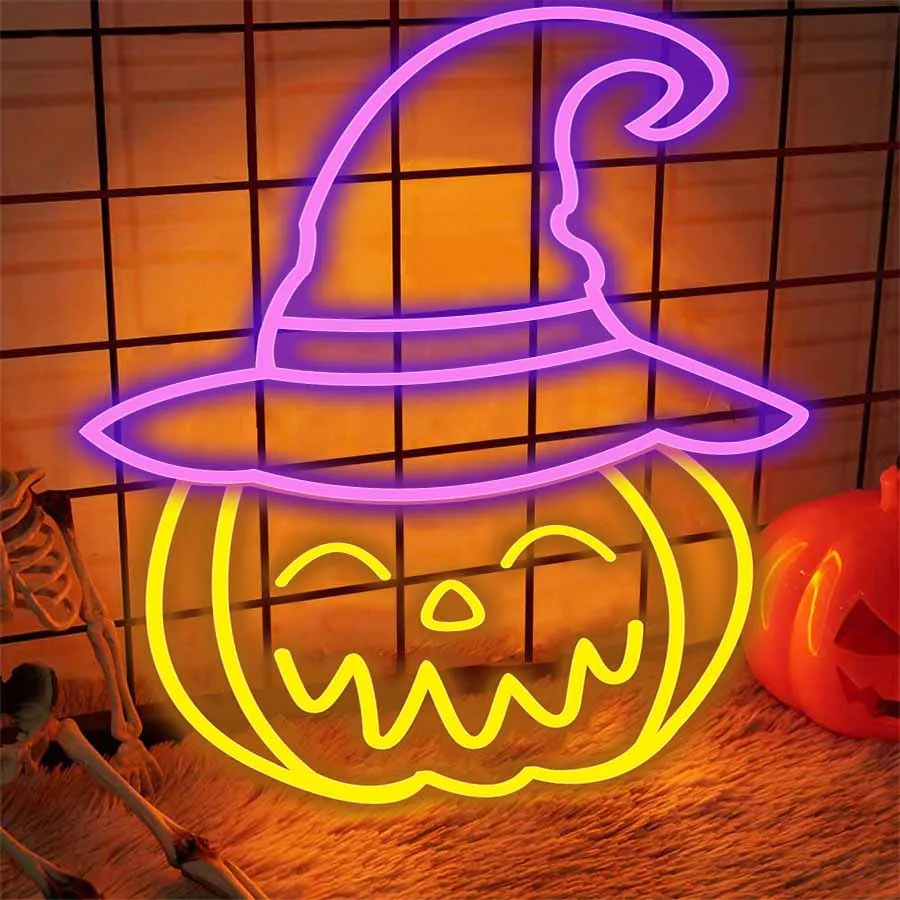 Letreros de neón LED, luz nocturna de calabaza de Halloween, enchufe USB para sala de juegos, decoración de pared de dormitorio, fiesta, Festival, luz de ambiente