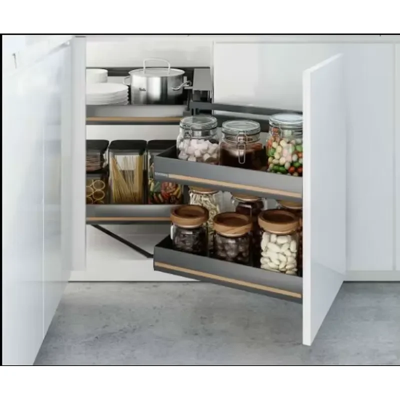 Heavy Duty Corner Cabinet Pull Out Storage Basket Modern Kitchen Organizer Rack With Linkage Design For Pantry Cupboard Space