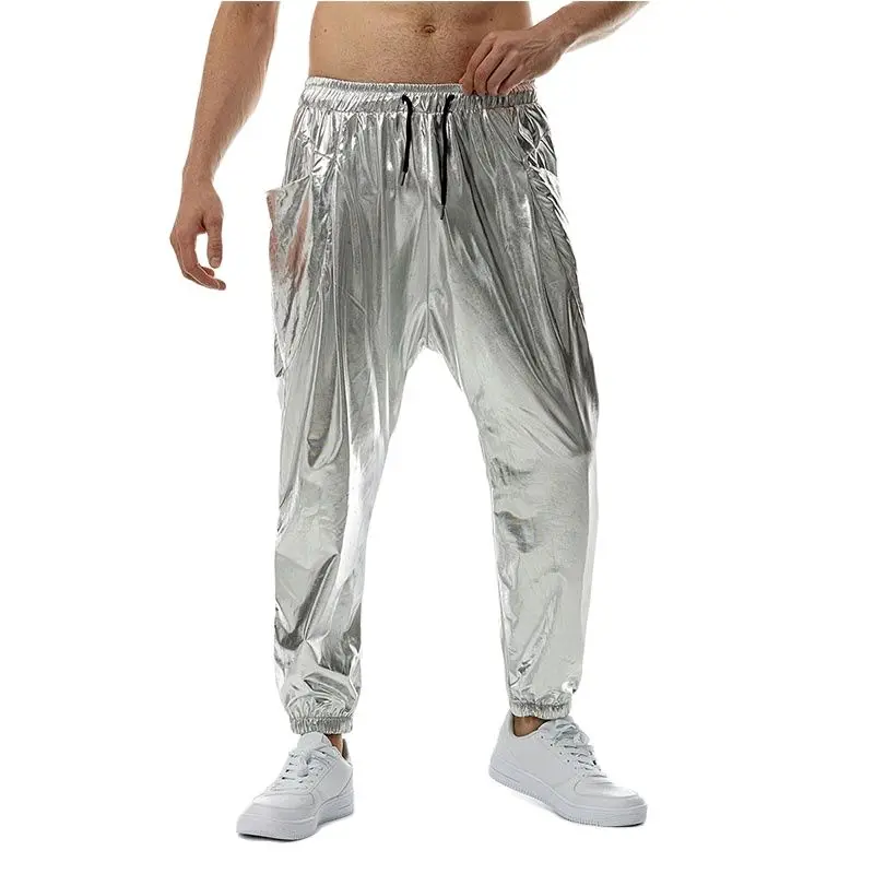 

Shiny Silver Metallic Jogger Pants Men 2024 Brand 70s Disco Dance Trousers Men Hip Hop Streetwear Casual Jogging Sweatpants Male