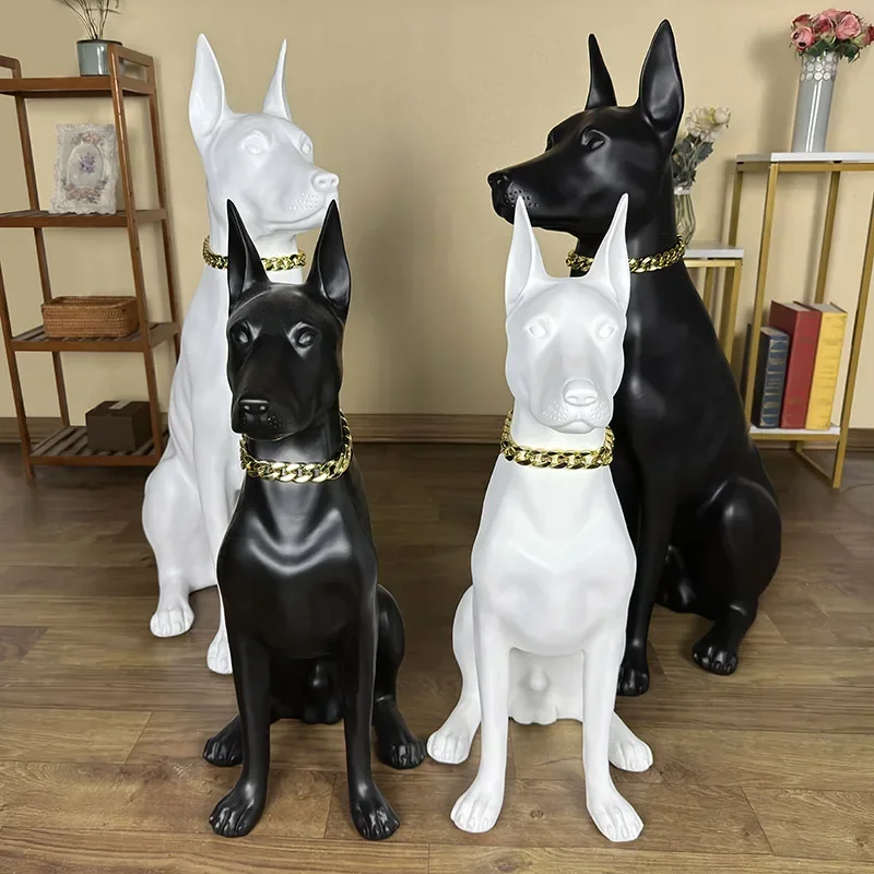 Resin Home Decoration Dog Decoration Simulation Doberman FRP Pinscher Model, Home Decor Sculpture Statues for Decoration