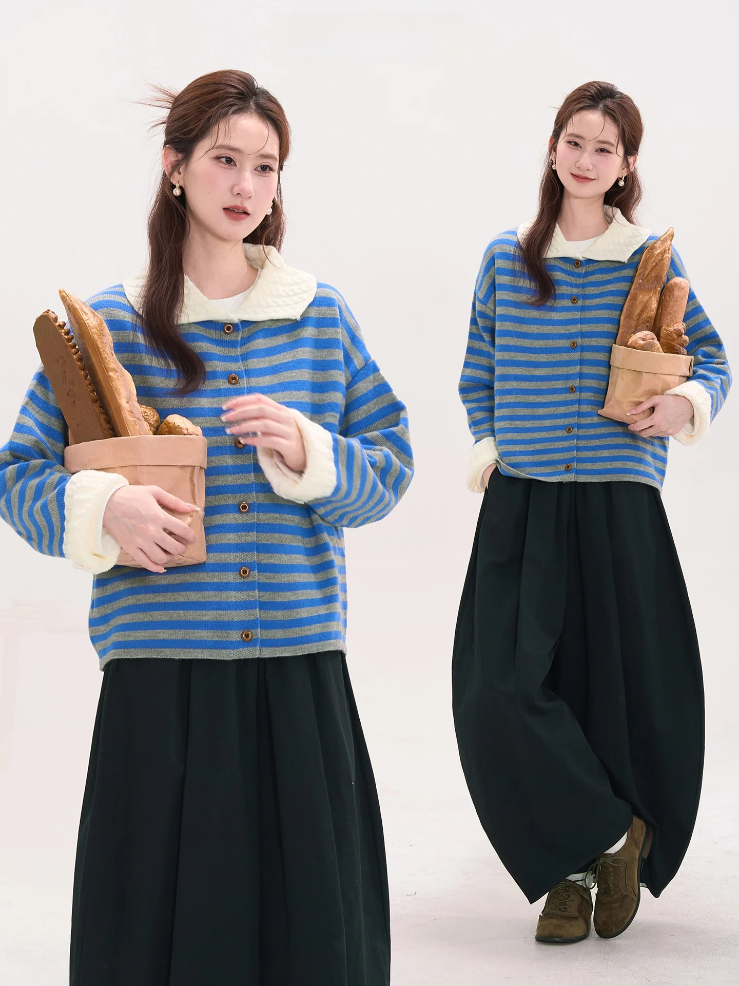 

Heme Knitted Sweater Women's Autumn Open Cardigan Coat Floral Window Patchwork Stripe Long Sve Regular Fit Commute Sle