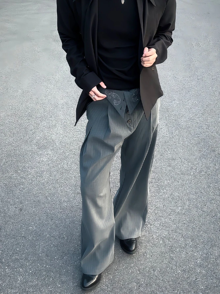 

Мужские осенние брюки с широкими штанинами в полоску с вышивкой, прямые длинные брюки, молодежные, стильные, модные