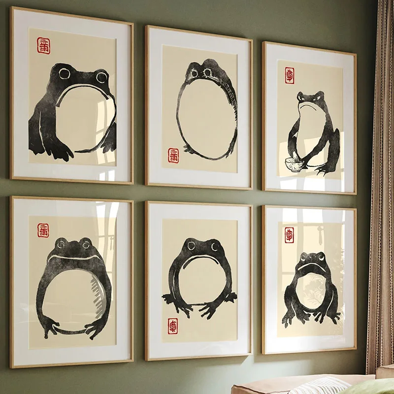Japanese Matsumoto Hoji Ukiyo-e Frog Wall Art Canvas Paintings