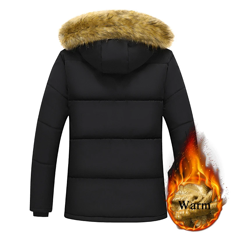 Abrigo a prueba de viento para hombre, chaqueta gruesa de felpa para mantener el calor, Parkas clásicas con capucha y Cuello de piel, abrigo para