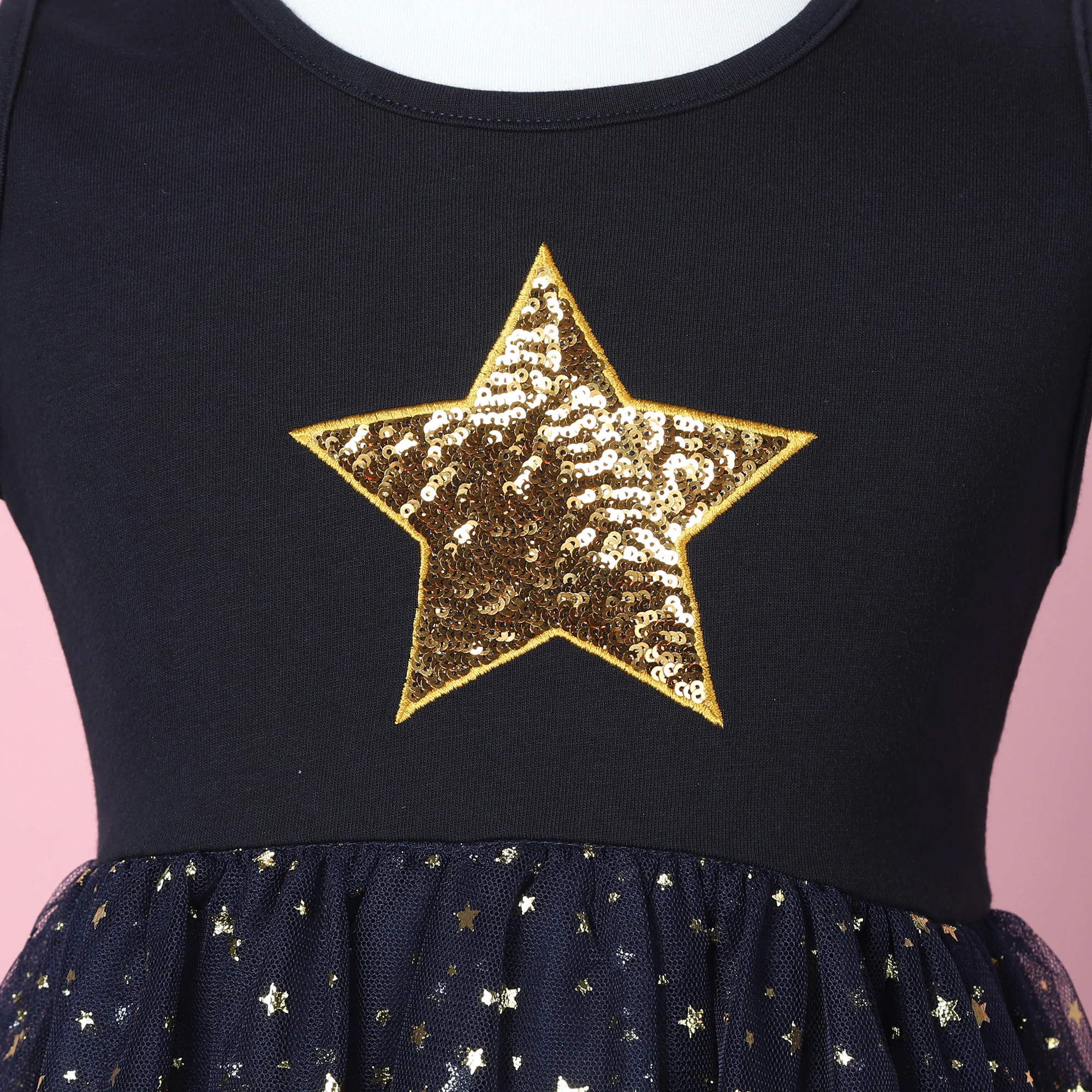 Girl\'s Star Sequin Sleeveless Summer Children\'s Black Sparkling Fashion Elegant Birthday Party Dress SH1693