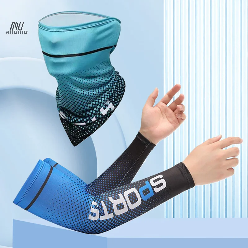 New Ice Silk Sleeve Sunscreen Cuff UV Sun Protection Arm Sleeves Anti-Slip Men Women Long Gloves Outdoor Cool Sport Cycling