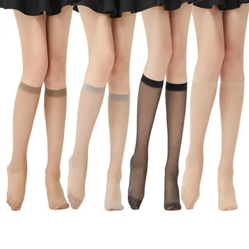 5/10Pairs Summer Thin Crystal Mid Calf Socks  Women Sheer Anti Slip Calf Socks Fashion Beauty Leg Transparent Socks