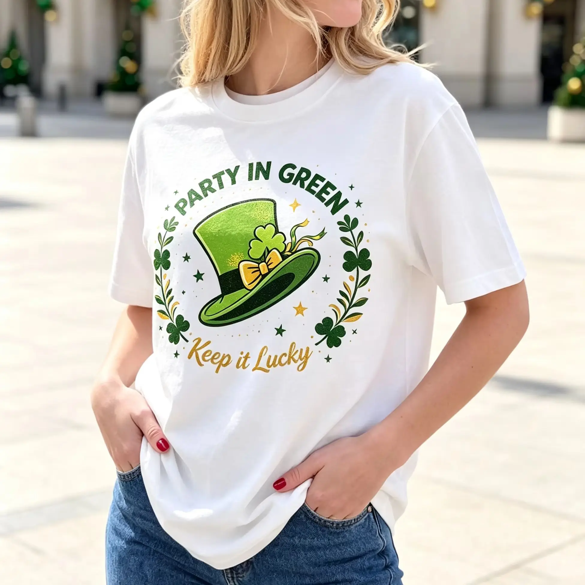 Unisex St Patricks Day T Shirt Party In Green Keep It Lucky Leprechaun Hat Clover Graphic Loose Short Sleeve Tops
