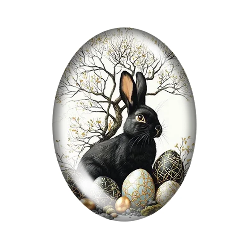 Conejo de Pascua negro de acuarela, 10 Uds., 13x1 8mm/18x2 5mm/30x40mm, foto ovalada, cabujón de cristal, demostración, parte posterior plana, hallazgos