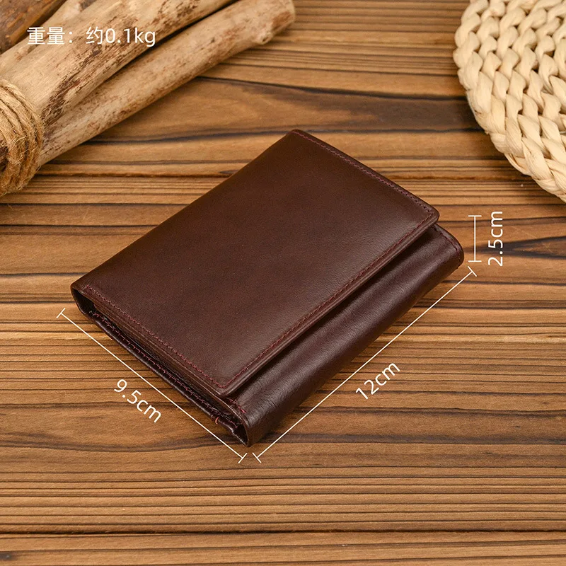 Korte RFID-portemonnee van echt leer met ritssluiting, portemonnee, multifunctionele zakelijke portemonnee met grote capaciteit