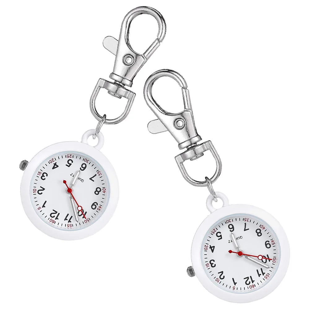 

2pcs Quartz Pocket Watch Keychain Round Portable Watch Easy Read Dial For Nurses Doctors Time Display Stopwatch Durable Material
