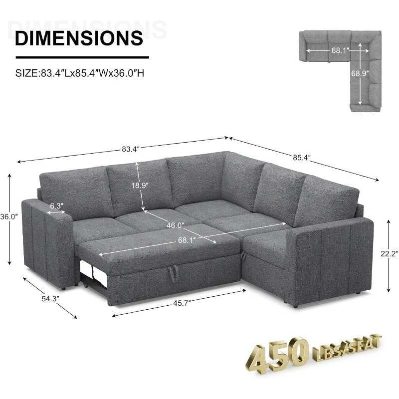 Block Combination Sleeper Sofa, Pull Out Sofa, L-shaped Sleeper Can Pull Out Bed, Living Room Can Be Converted Combination Sofa