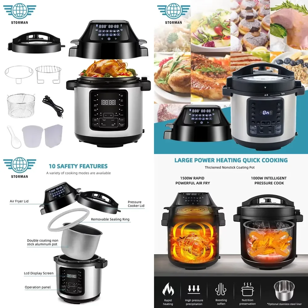 Factory Price 6L Smart Household Kitchen 1500W 2 in 1 Pressure Cooker Air Fryer