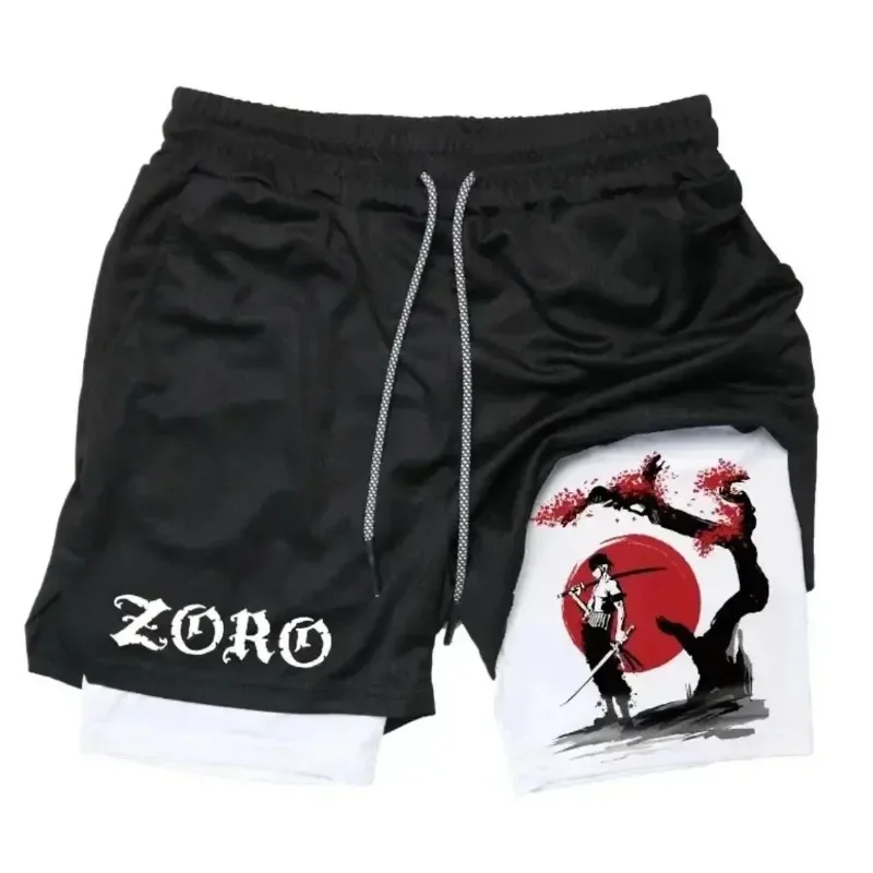 

ONE PIECE Anime Zoro Joint Sports Double Layer Shorts Summer New Unisex Y2K Swimming Quick Drying Breathable 2-in-1 Shorts