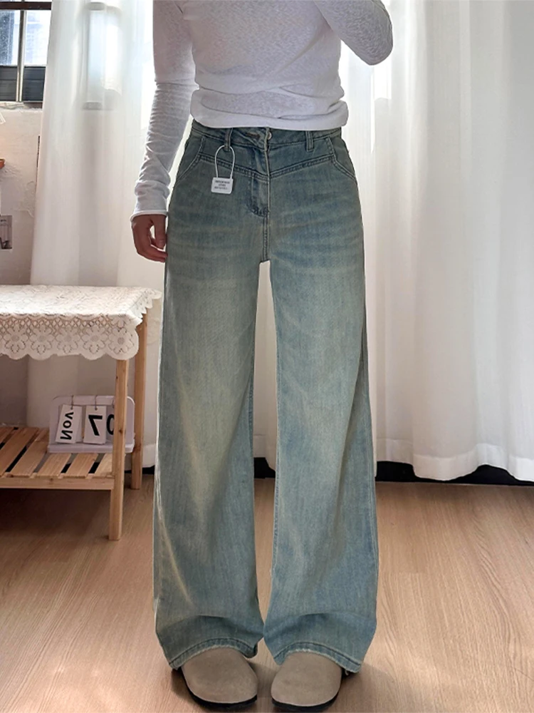 

Retro High Waist Wide Leg Jeans Women's Loose Fit Straight Cut Trousers Spring 2025 New Sle Casual Cotton Denim Pants