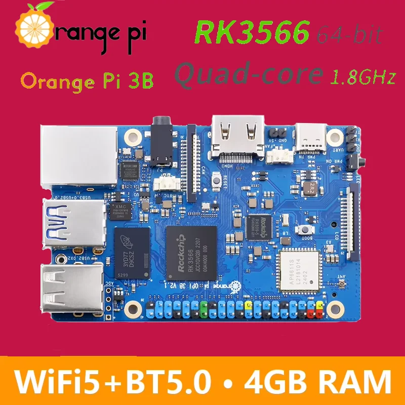 Orange Pi 3B Ram LPDDR4 Rockchip RK3566 Mini PC WiFi5+BT5.0 BLE M2 SSD Single Board Computer Orangepi 3B Development Board