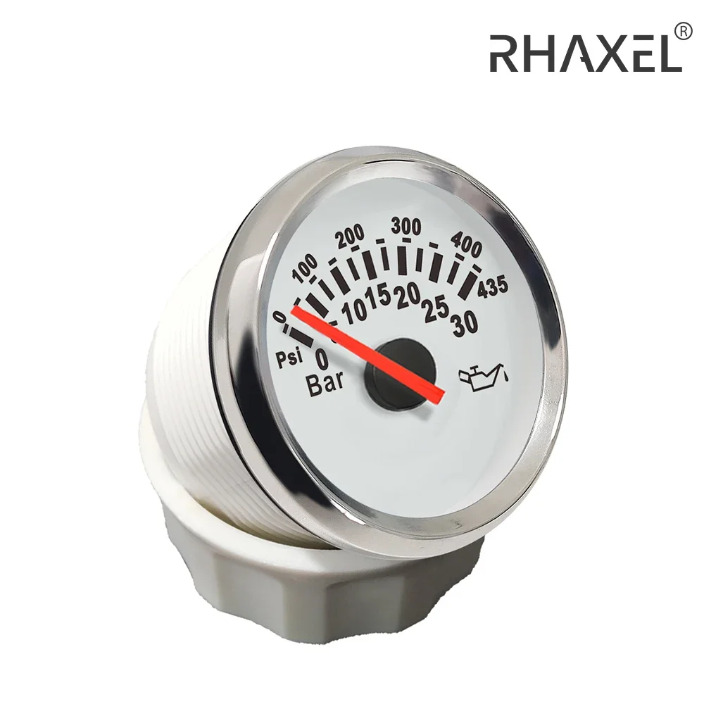 

RHAXEL Waterproof 52mm Universal Oil Pressure Gauge 0-30bar 0-435Psi with Red Backlight 12V 24V for Car Vessels RV