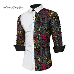 Men's African Shirts Africa Print Long Sleeve Shirts Men Fashion African Print and White Patchwork Shirt African Clothes WYN911