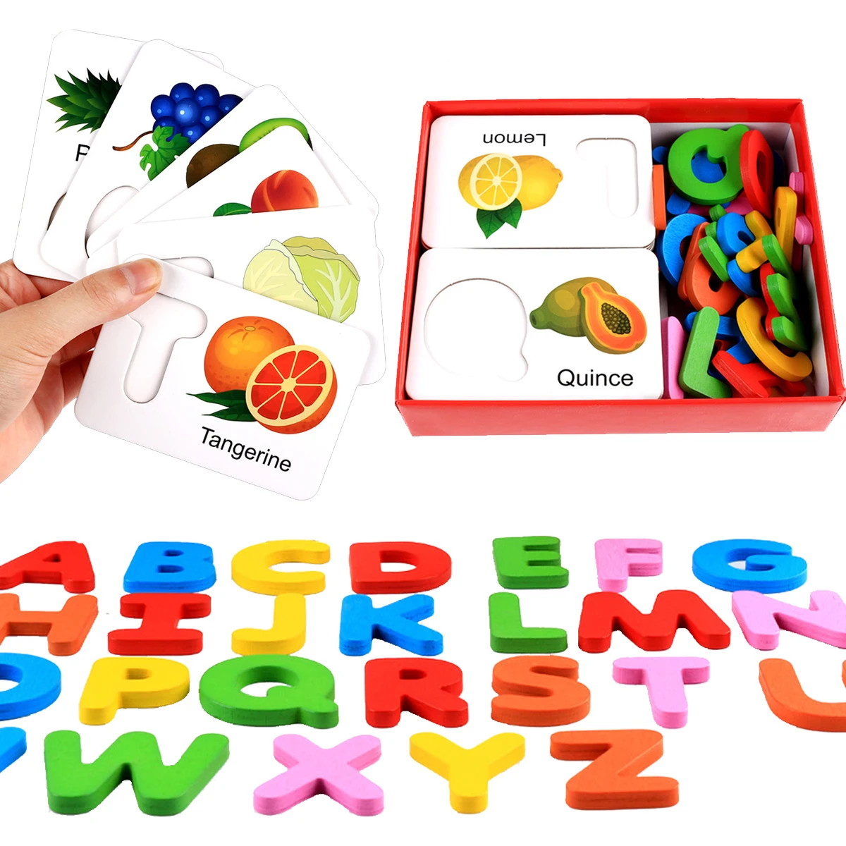 Schede flash dell'alfabeto, regali di giocattoli educativi ABC Montessori per puzzle di apprendimento in età prescolare, gioco di flashcard con lettere in legno