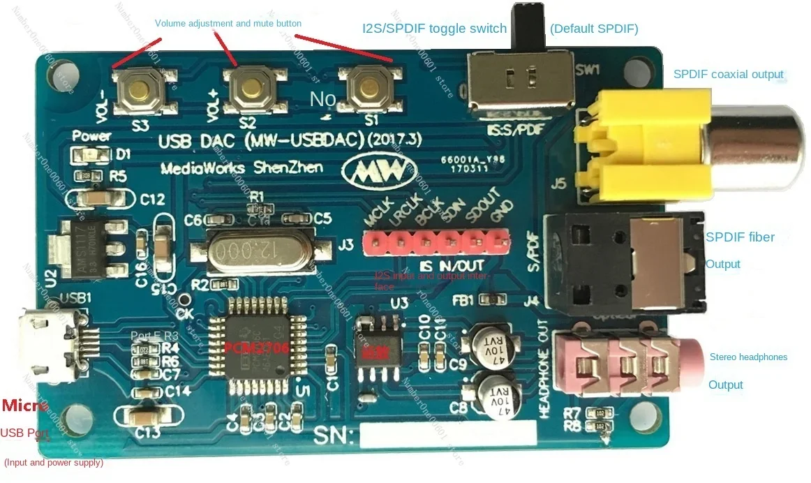 

USB ЦАП/Звуковая карта USB/USB-I2S+SPDIF (PCM2706)