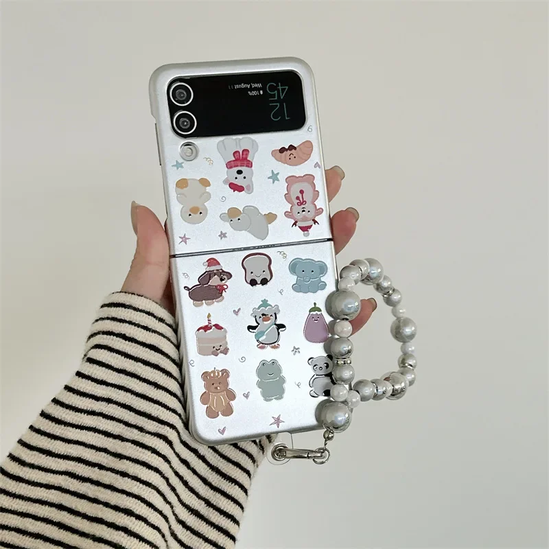 Cartoon Animals Electroplated Phone Case for Samsung Galaxy Z Flip 6 5 4 3 Protective Back Cover for ZFlip4 ZFlip5 ZFlip6 Case