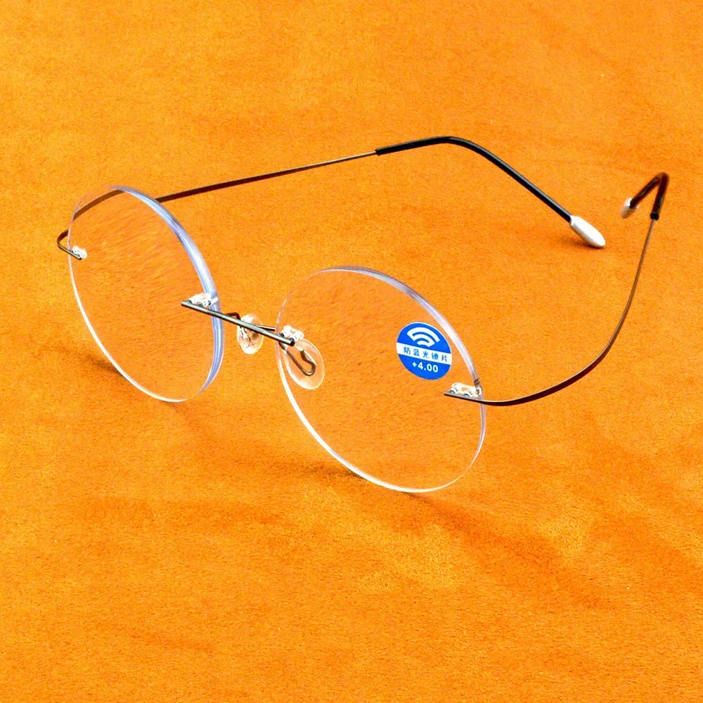 

Rimless Ultra-light Round Progressive Multifocal Reading Glasses MEN TITANIUM ALLOY See Near And Far ADD +1 To +4