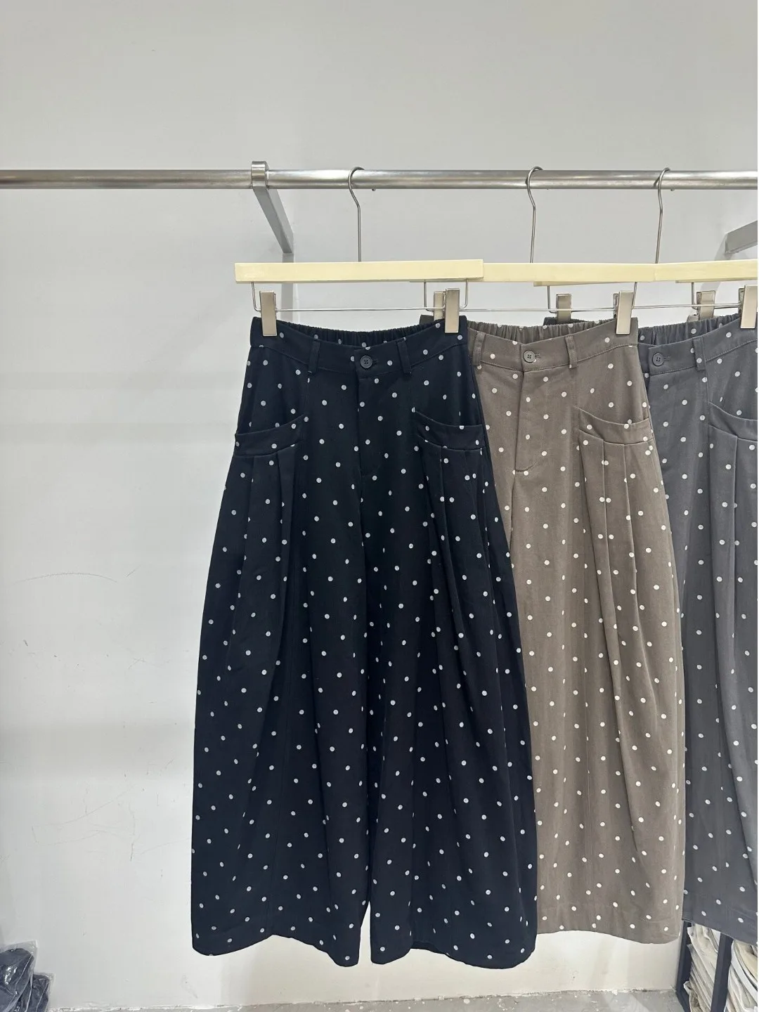 High Waist Loose Polka Dot Casual Pants Women's Front Pocket Anti-Aging Versatile Straight Leg Balloon Pants Korean Style