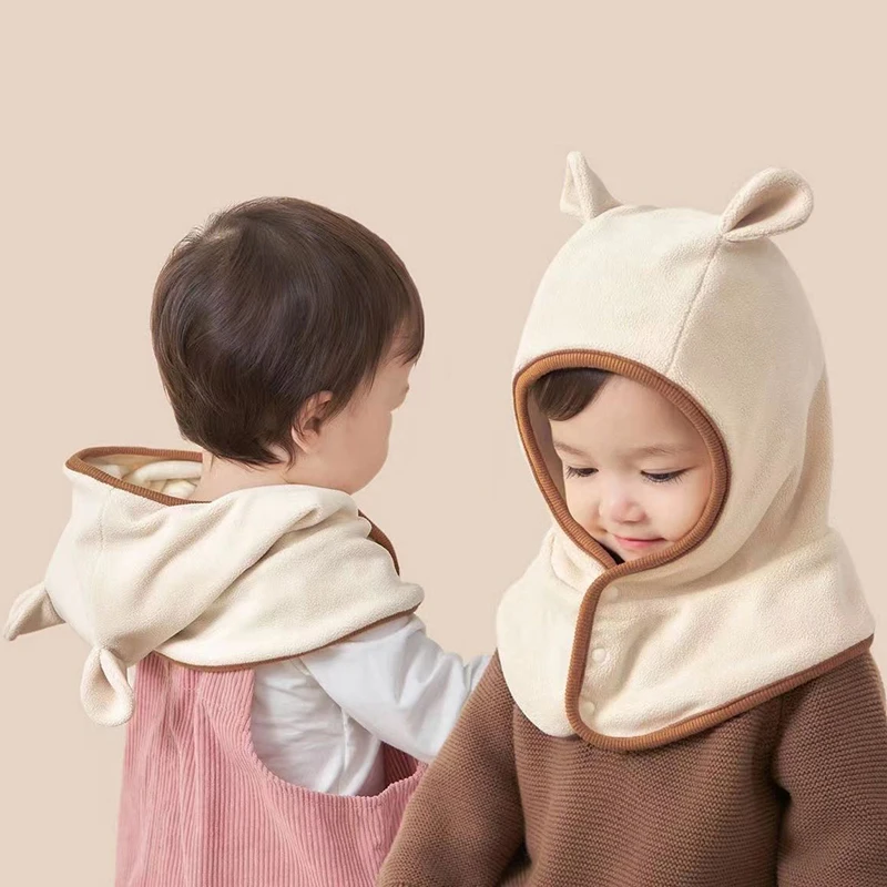 

Winter Fleece Children Headgear Bonnet Cold Proof Baby Hooded Beanie 6-24Month Kids Warm Face Mask Cap Boy Girl Plush Scarf Hat