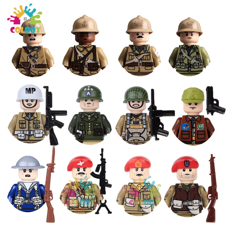 Kids Toys WW2 Soldiers Building Blocks US UK France Flying Tiger Mini Action Figures Educational Toys For Kids Birthday Gifts