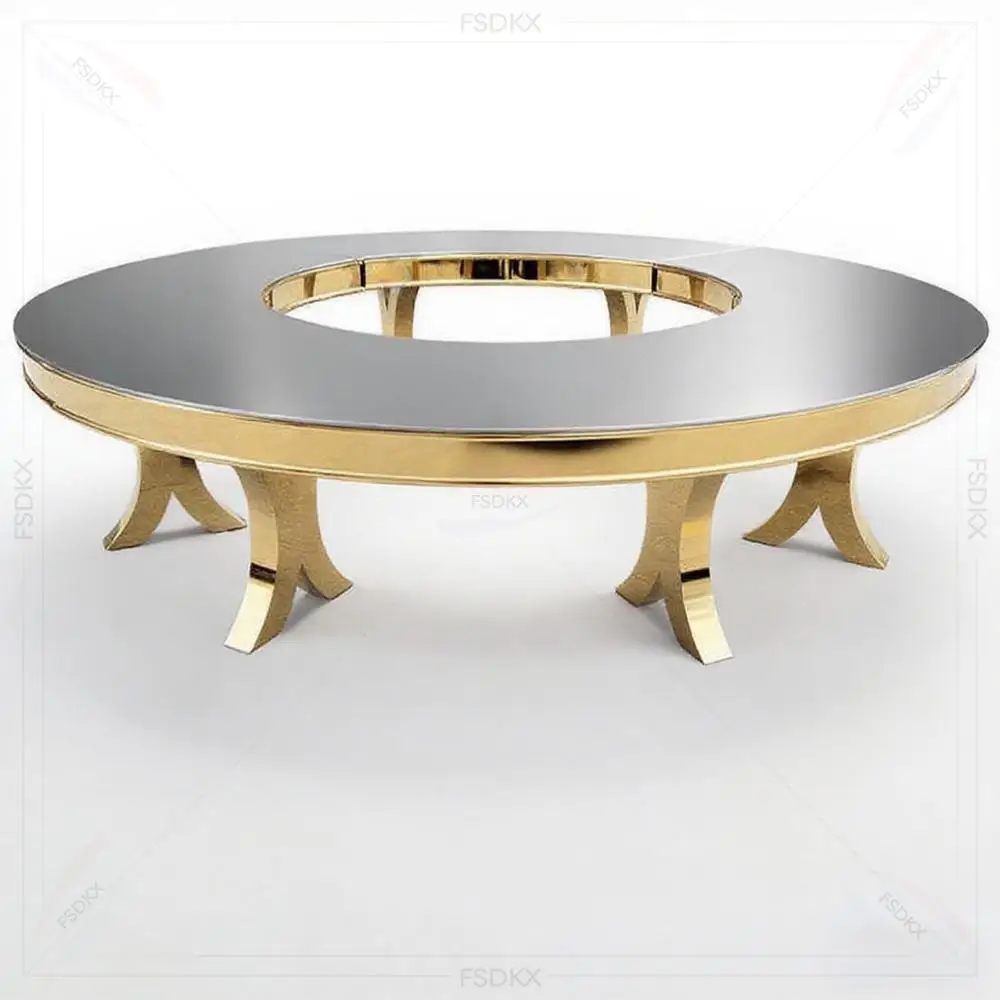 FSDKX Modern Event Half Moon S Shape Table Round Serpentine Wedding Stainless Steel Luxury Golden Dining Table for Event