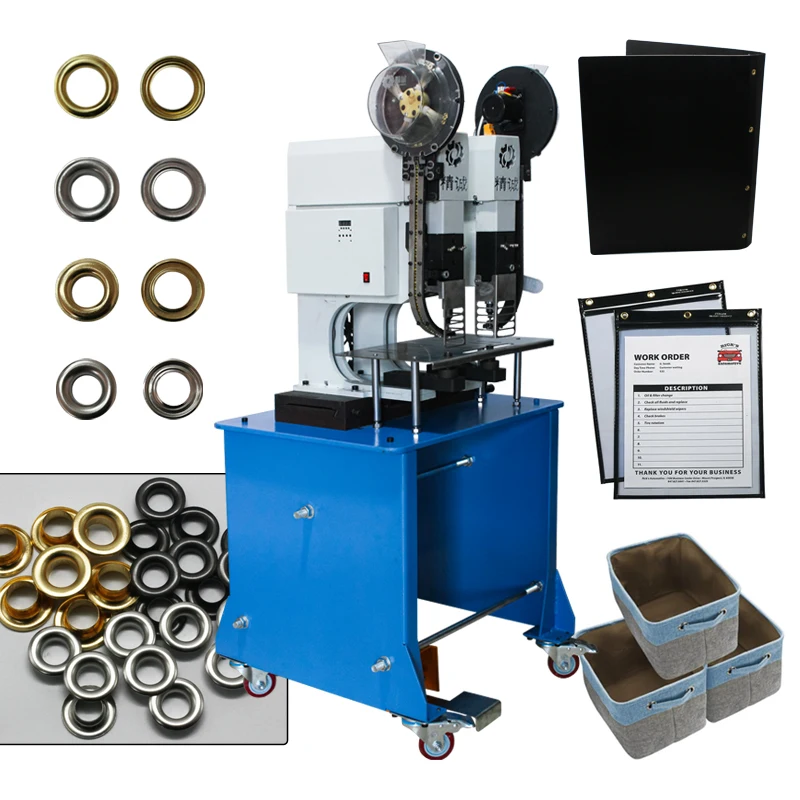 Two Heads Hang Tag Eyeleting Machine Adjustable Spacing Distance Paper File Grommet Punching Machinery