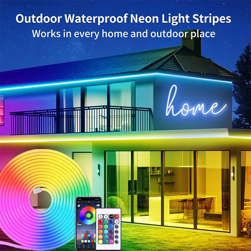 1/2/3/4/5M RGB Neon LED Strip Music Sync Power Bluetooth App Remote Control Waterproof Flexible Ribbon Neon Light for Home Decor