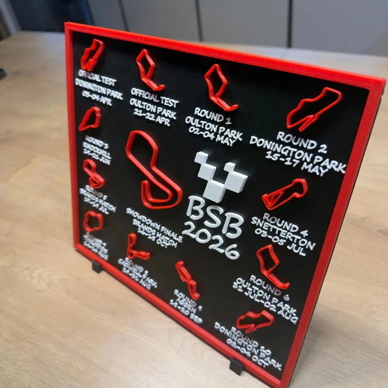 3D Printed BSB 2026 Calendar - British Superbike Championship Race Schedule Fan Collectible Plastic Home Decor Novelty Gift